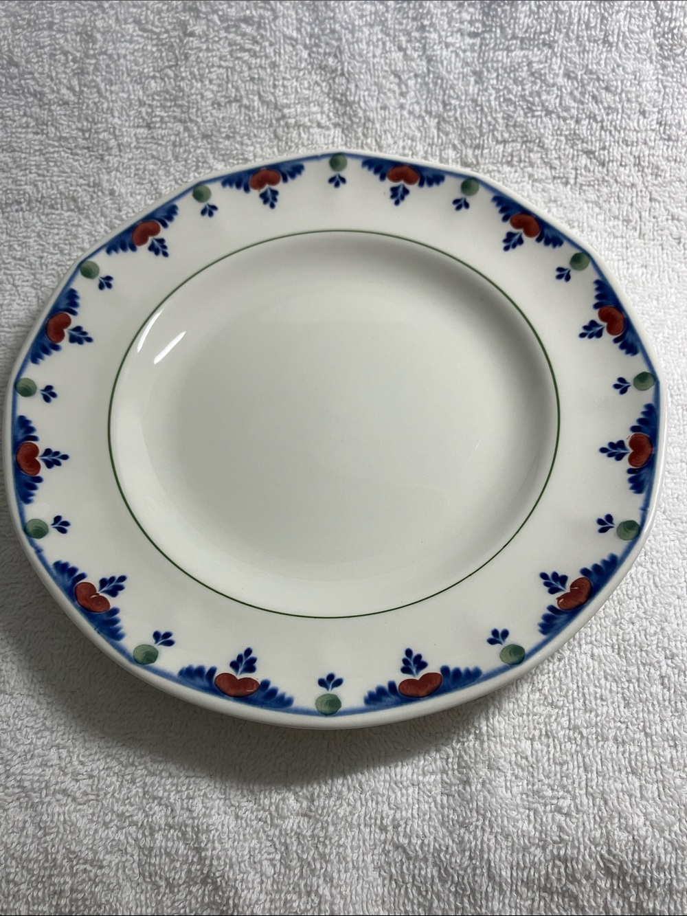 2 Veruschka by Adams White Salad Plates with Blue, Red & Green Floral Border
